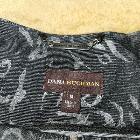Dana Buchman Blk Denim Jacket Exotic Metallic Animal Print O-Neck Womens Sz 14 - Picture 2 of 8